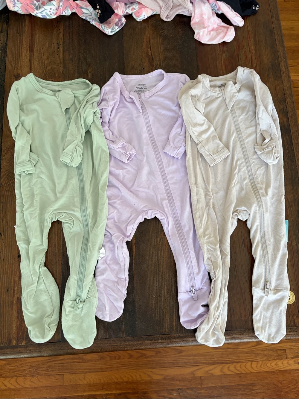 3-Pack Baby Zip Footed One-Piece Sleepers in Mint, Lavender & Cream